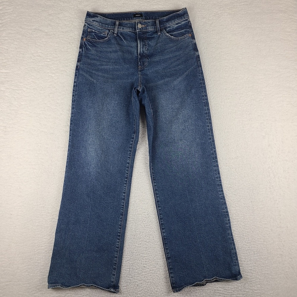 EXPRESS Jeans Womens‎ 10 Blue Wide Leg High Rise Stretch Dark Wash Denim